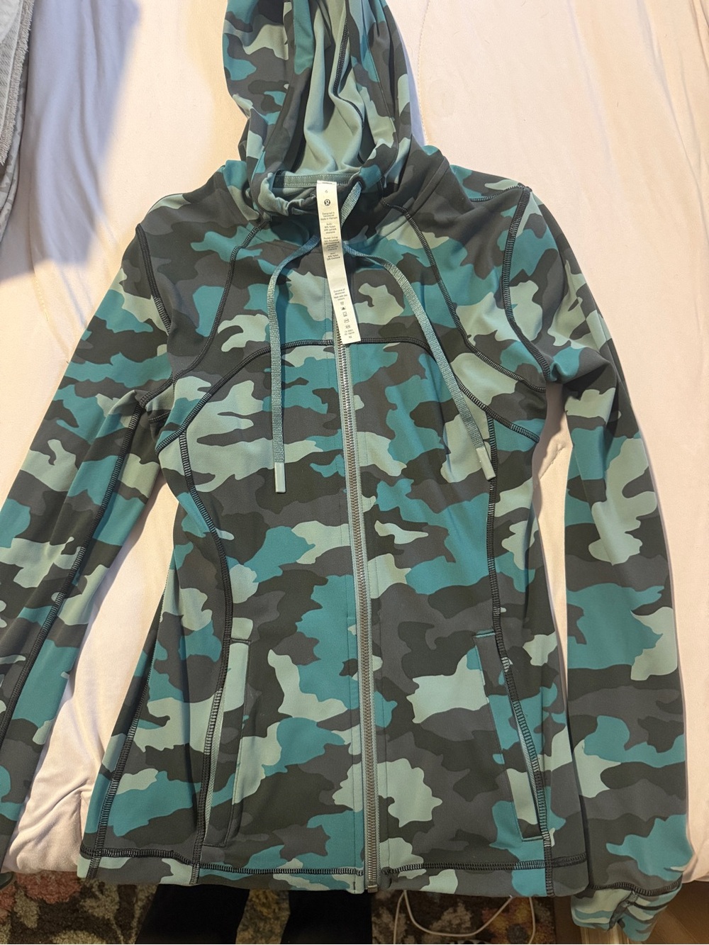 Women's Camouflage Hooded lululemon Jacket - Teal/Gray